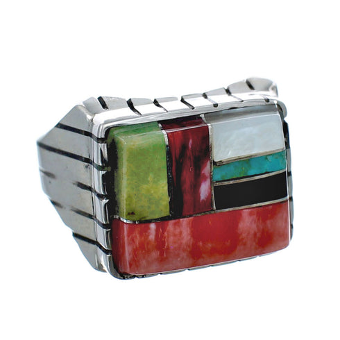 Multicolor American Indian Authentic Sterling Silver Ring Size 8-3/4 AX128683